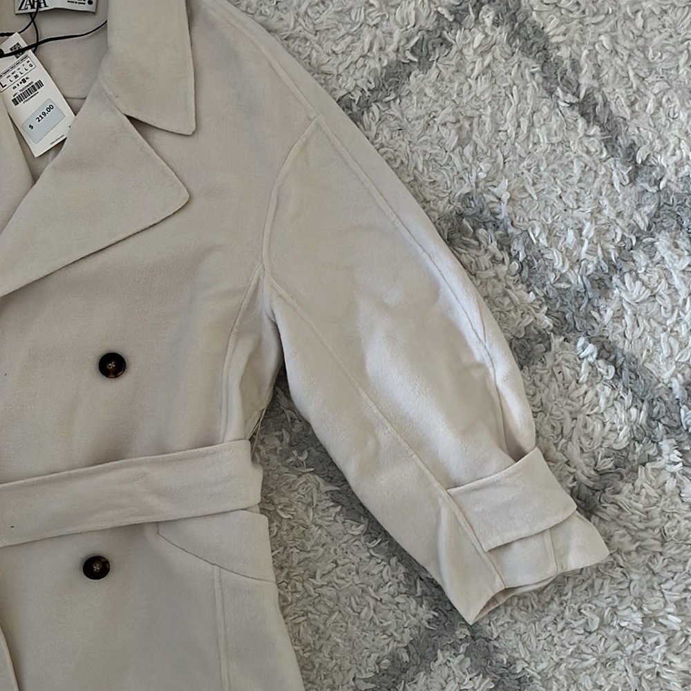 NWT Zara wool blend cream oversized trench style coat. - Picture 6 of 7